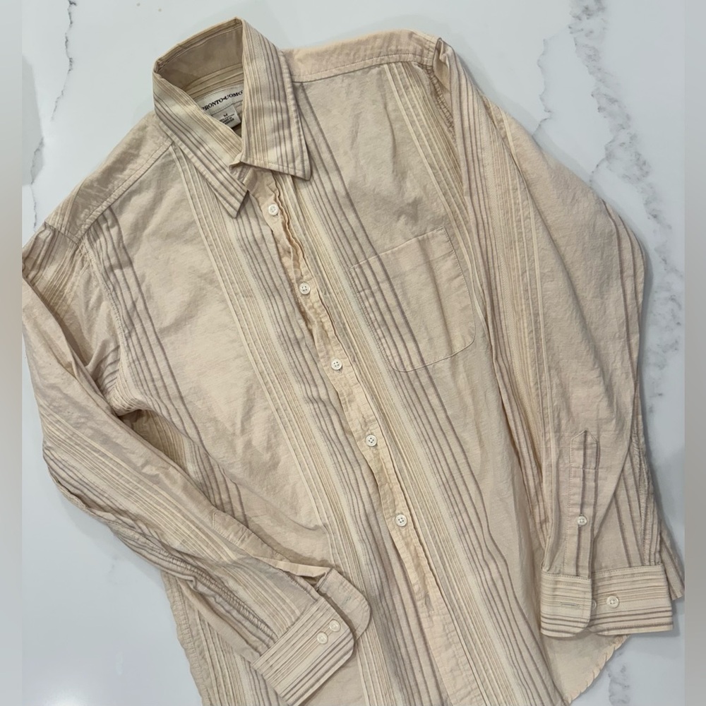 Pronto Uomo Cream Striped Button Down Shirt